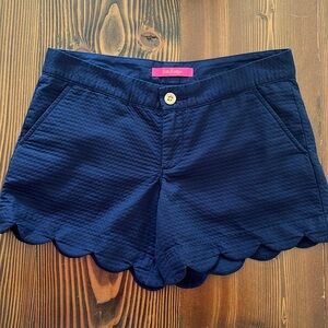 Lilly Pulitzer Navy Blue Texture 100% Cotton Buttercup Shorts Size 0 4” Inseam